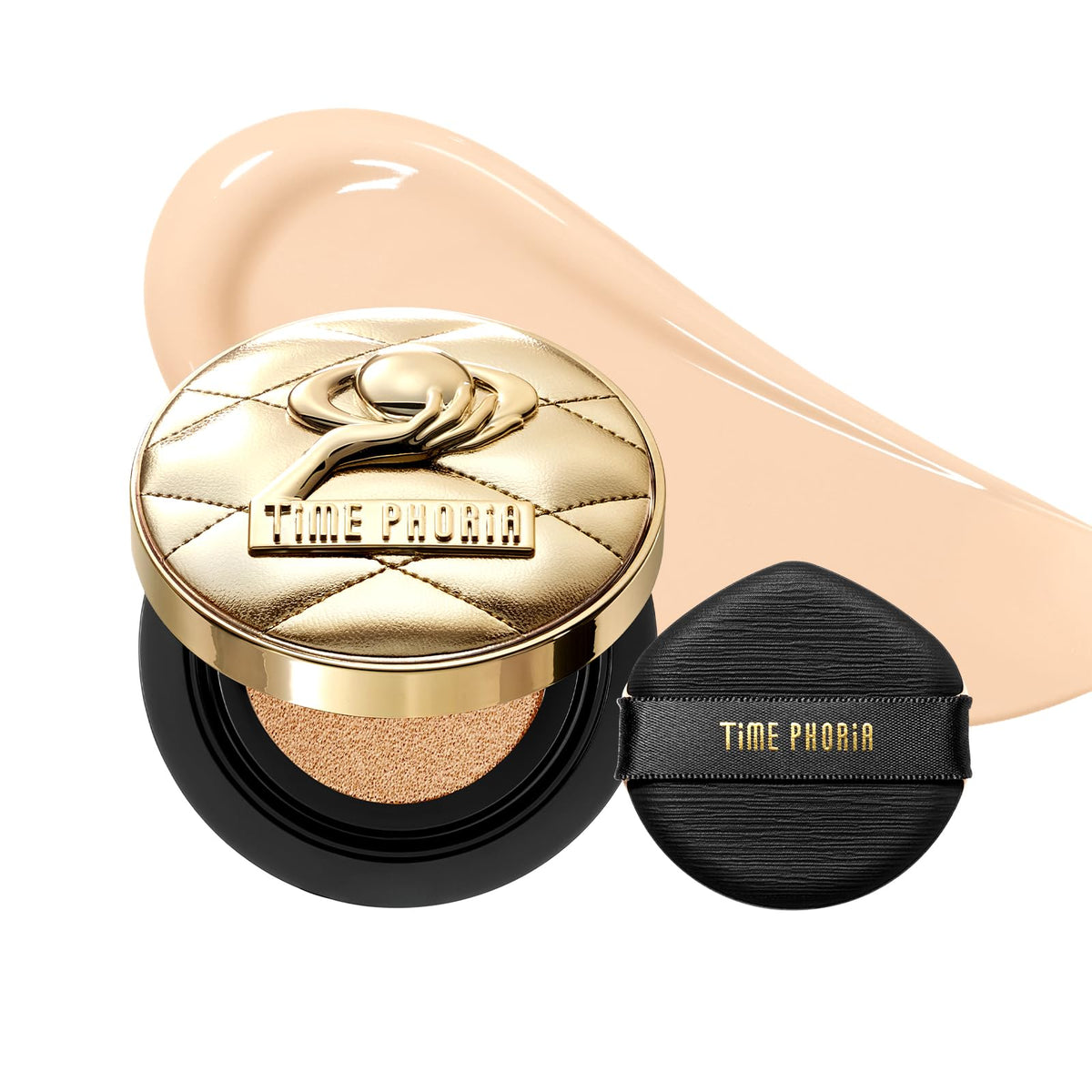 TIMEPHORIA cushion compact front view highlighting sleek design and portability
