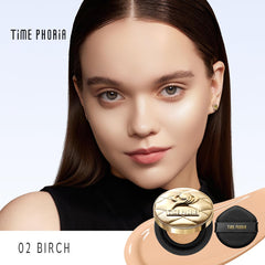 TIMEPHORIA open compact with cushion and puff applicator for easy blending
