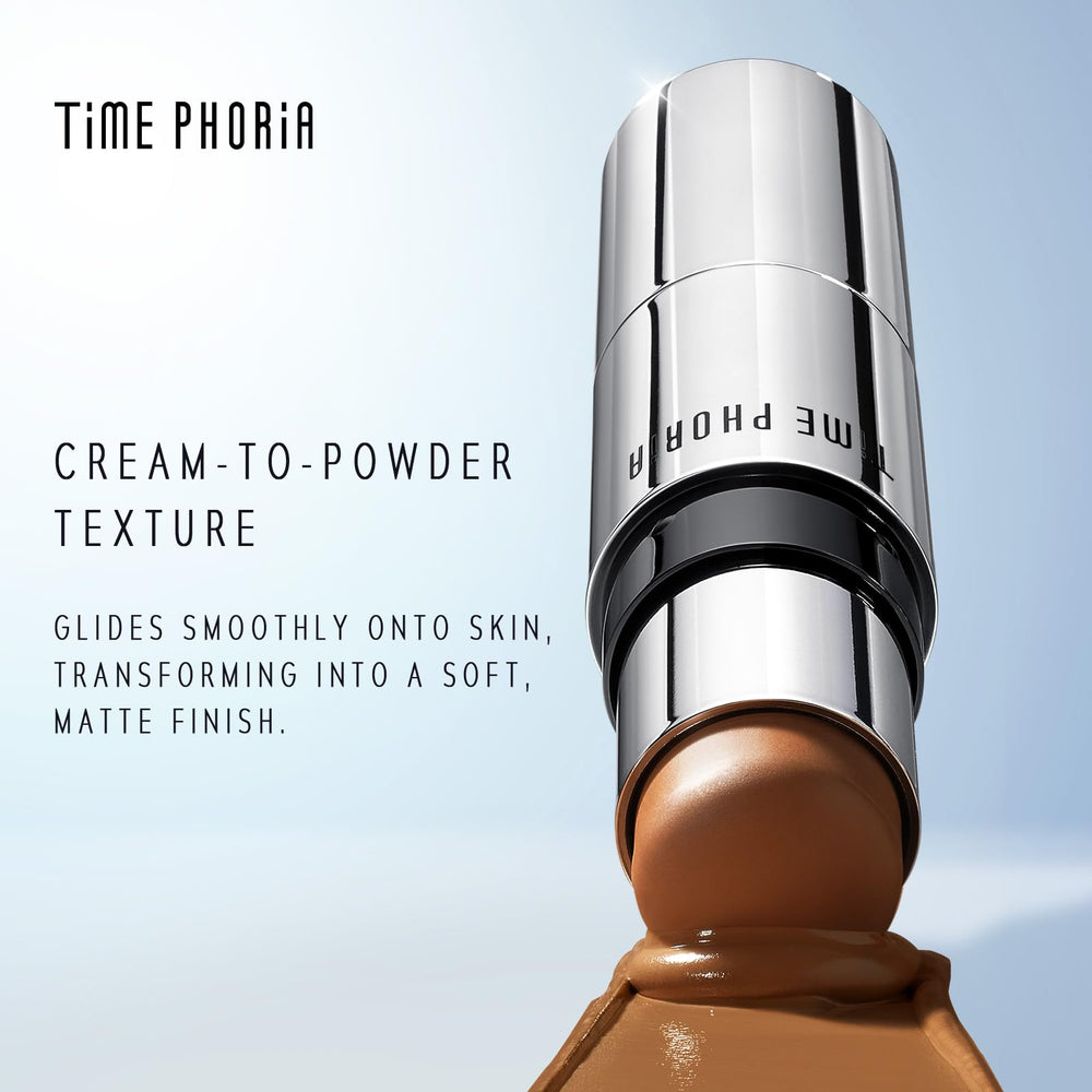 TIMEPHORIA swatch on skin demonstrating Umbra shade and buildable natural shadow