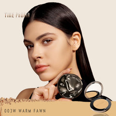 TIMEPHORIA open compartment revealing pressed powder pan and mirror for easy application and setting