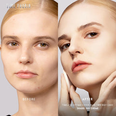 TIMEPHORIA double-sided puff close-up highlighting buildable coverage