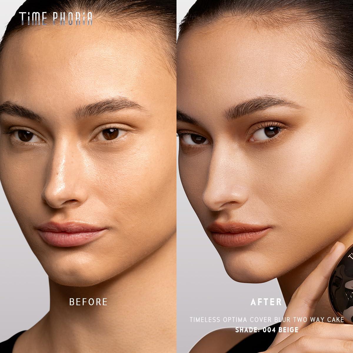 TIMEPHORIA close-up powder texture highlighting microfine finish and smooth application