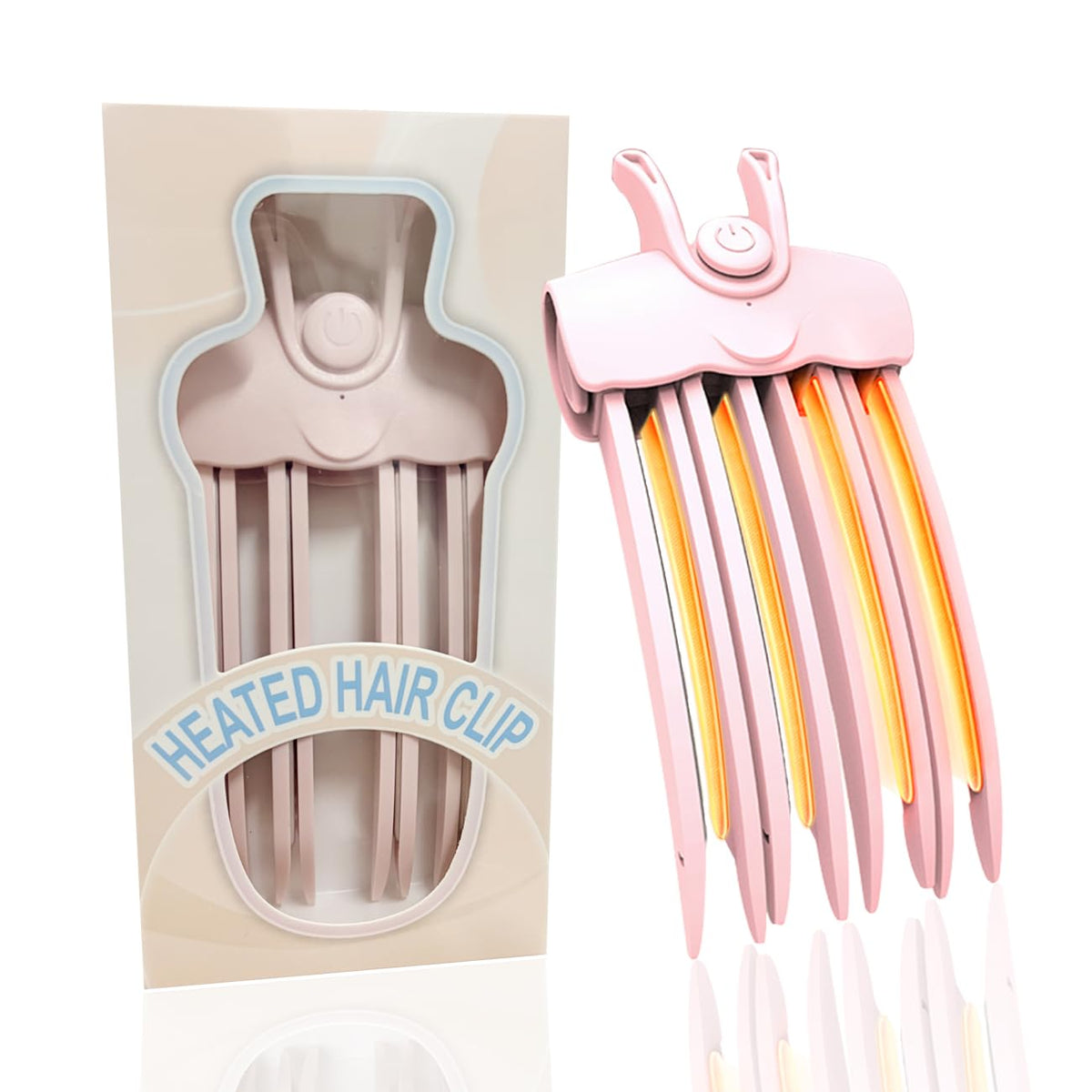 TIMESEX heated volume clip front view showing shape and pink color for easy styling