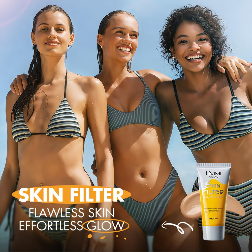 timmi beauty lifestyle beach scene wearing product for confident, water-ready skin