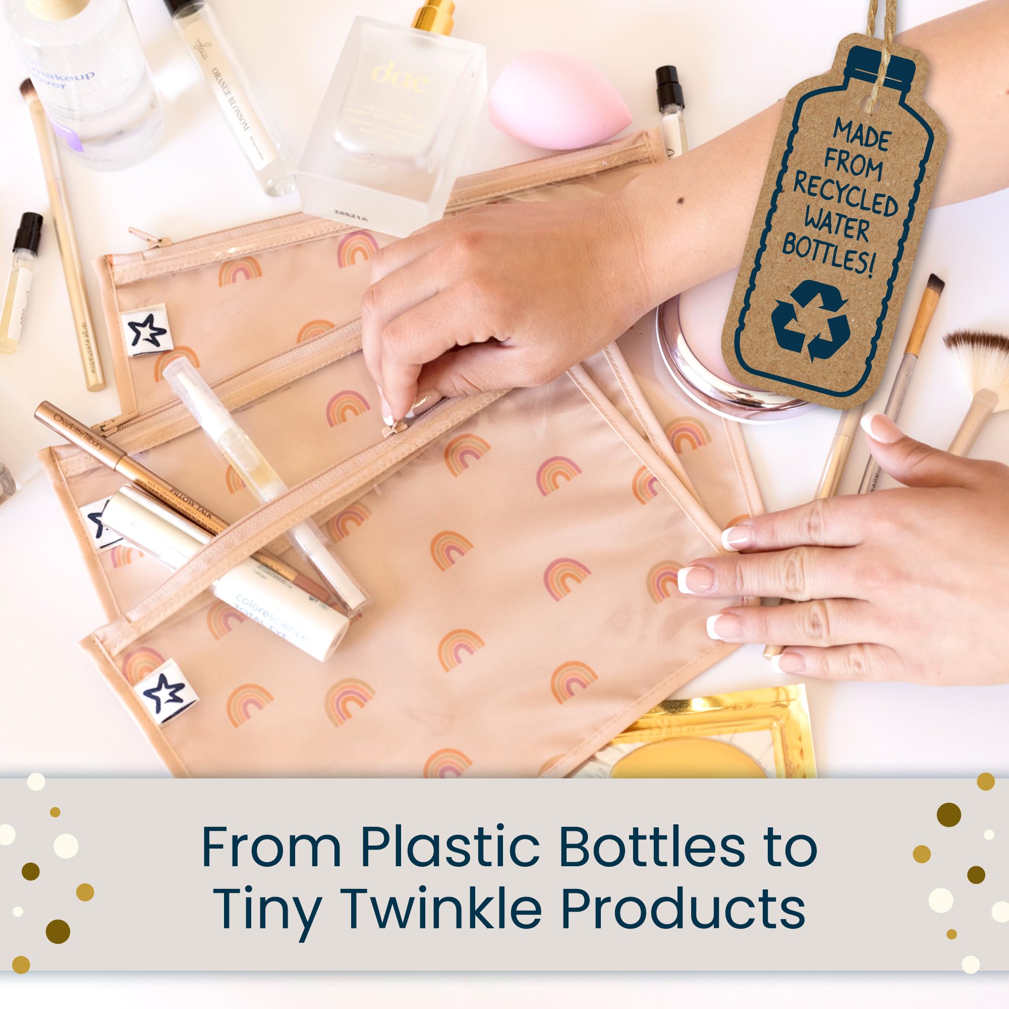 Tiny Twinkle lifestyle travel scene showing TSA-ready organization for parents