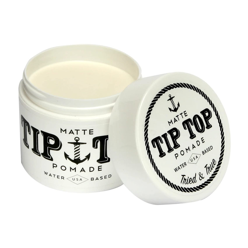 TipTop matte pomade front jar showing label and size, conveys reliable medium hold