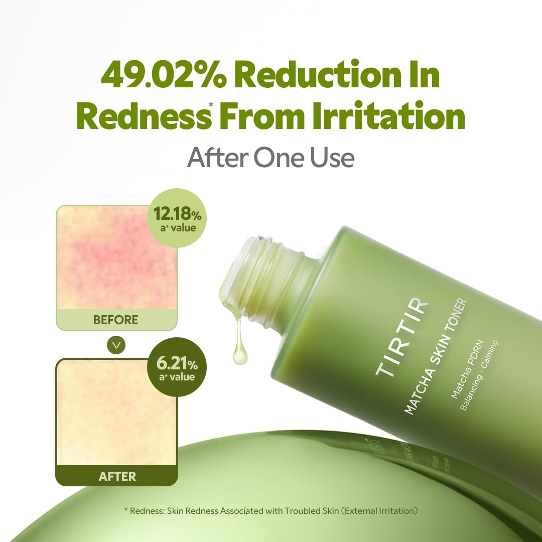 TIRTIR matcha toner soaked cotton pad demonstrating gentle application