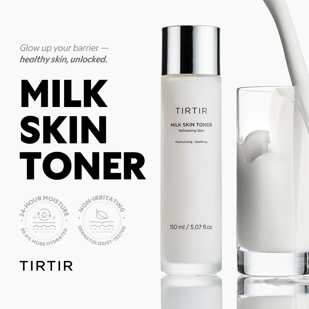 TIRTIR milk skin rice toner ingredient label highlighting niacinamide and ceramide benefits