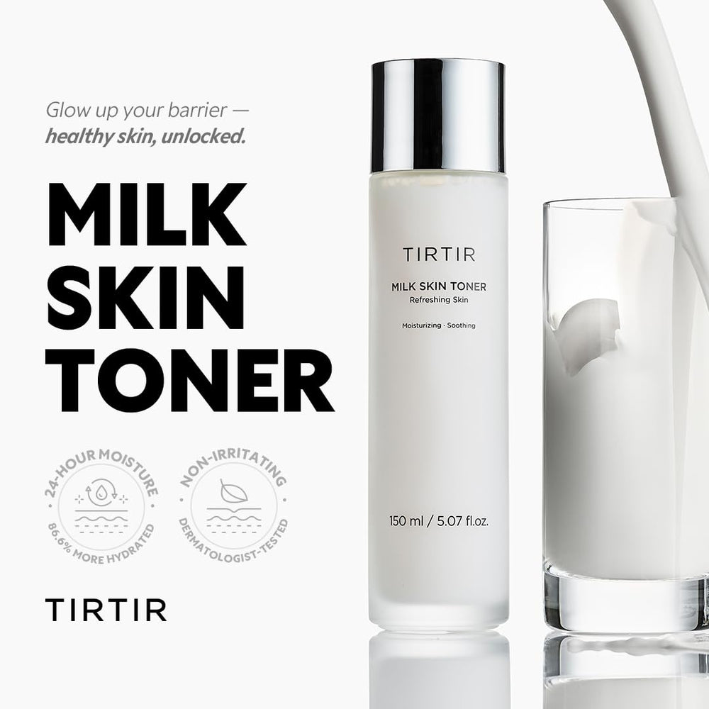 TIRTIR milk skin rice toner ingredient label highlighting niacinamide and ceramide benefits