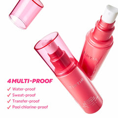 TIRTIR spray in use on model demonstrating sweatproof finish and comfort