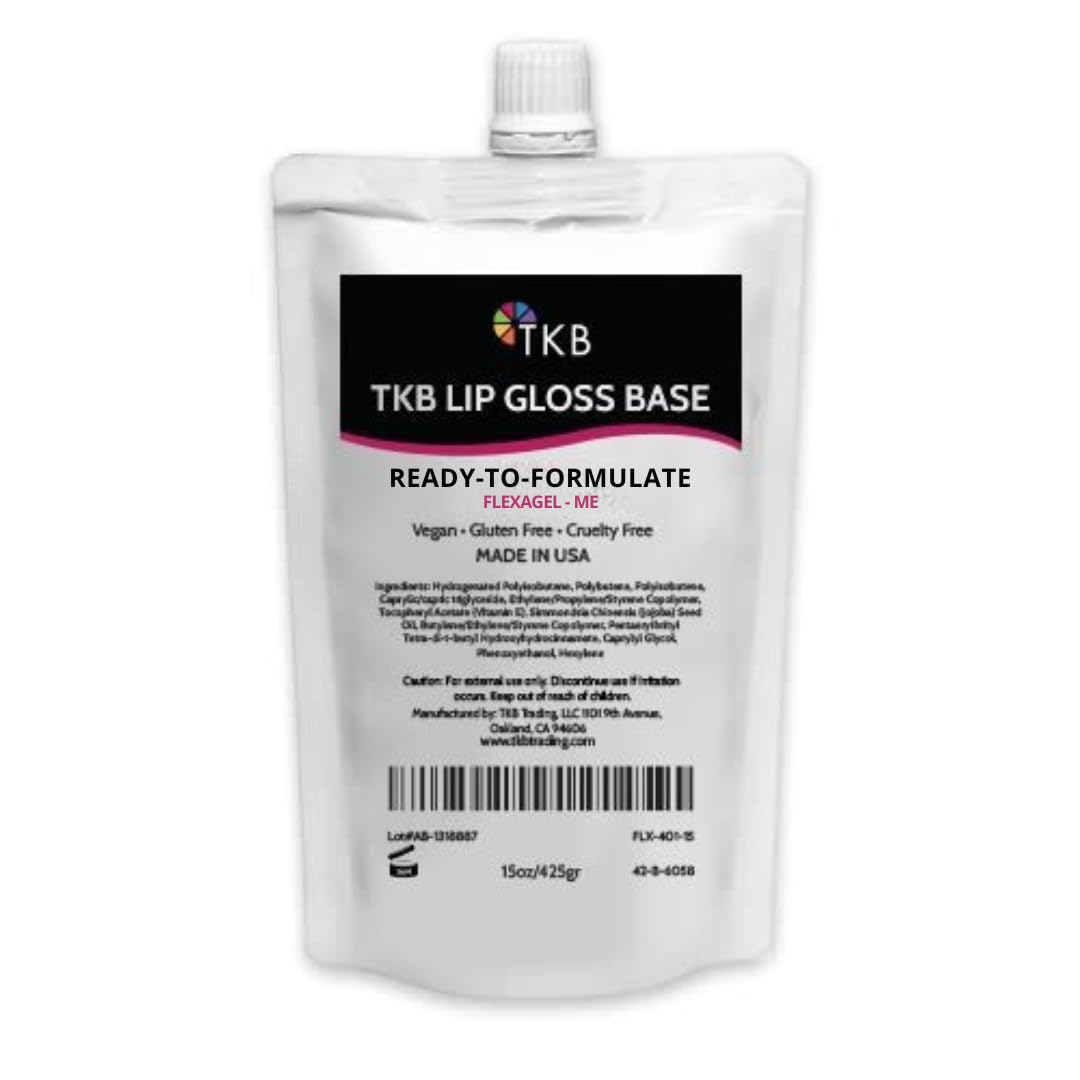 TKB Trading lip gloss base front tub showing product packaging and size benefit