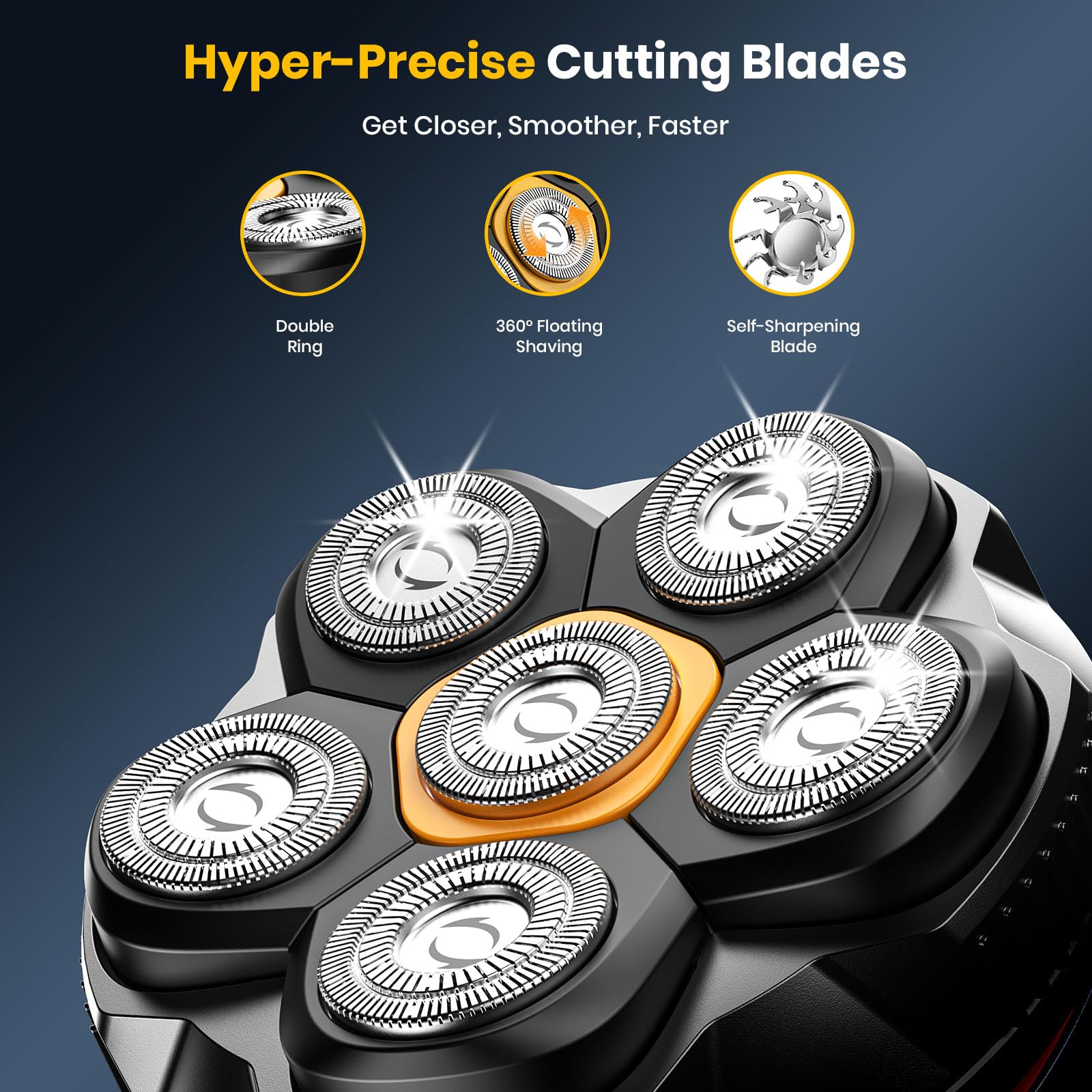 TLMUSE blade close-up showing double-layer foils for gentle close shave