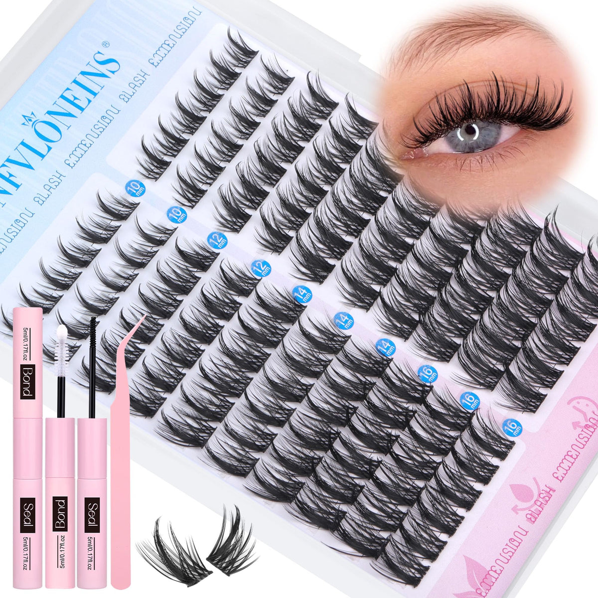 TNFVLONEINS front packaging showing complete manga lash cluster kit benefits