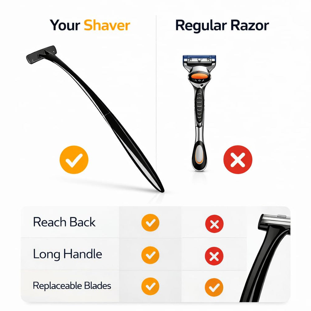 TOAKA size comparison with hand demonstrating portable long-handle reach