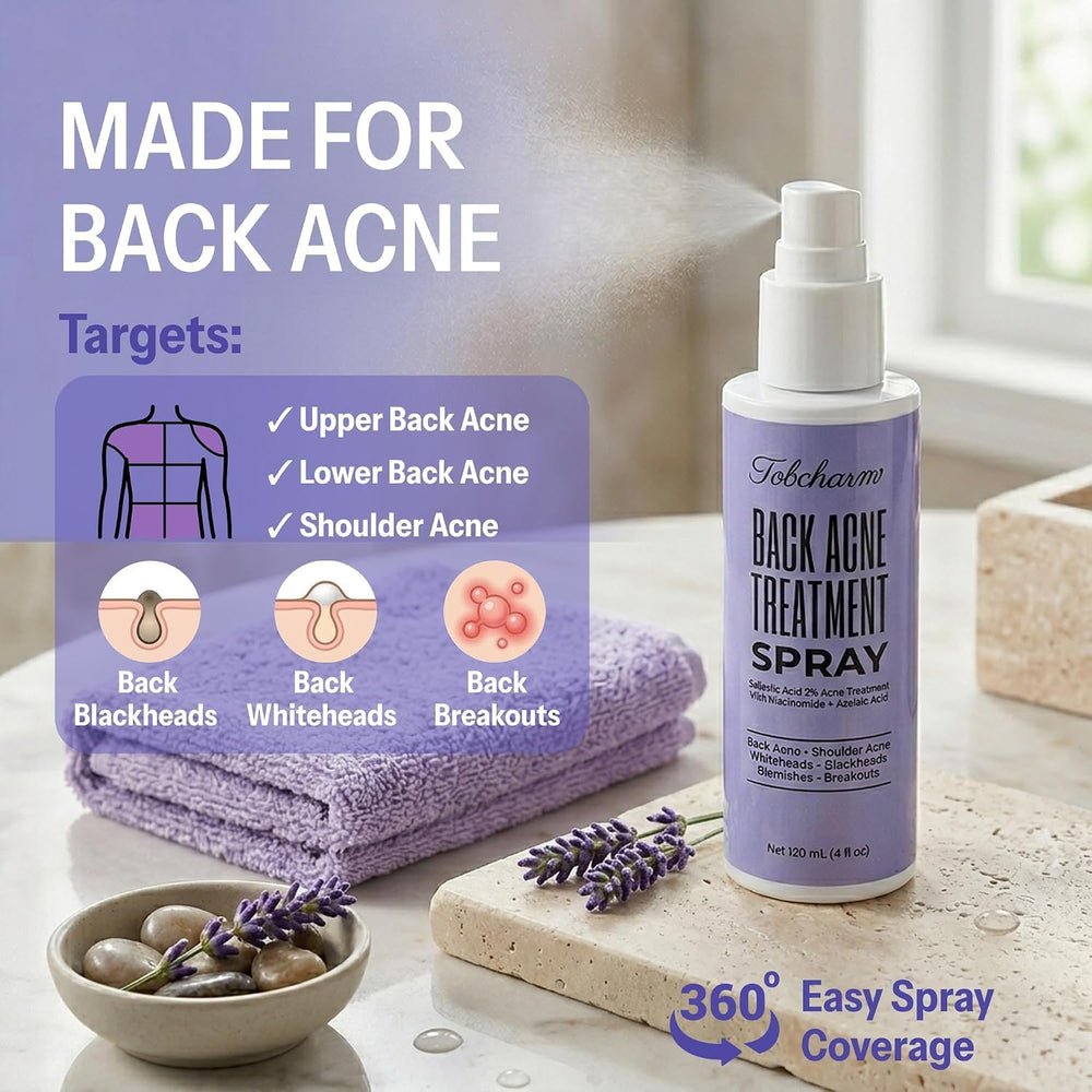 Tobcharm application on model’s back showing easy reach and coverage
