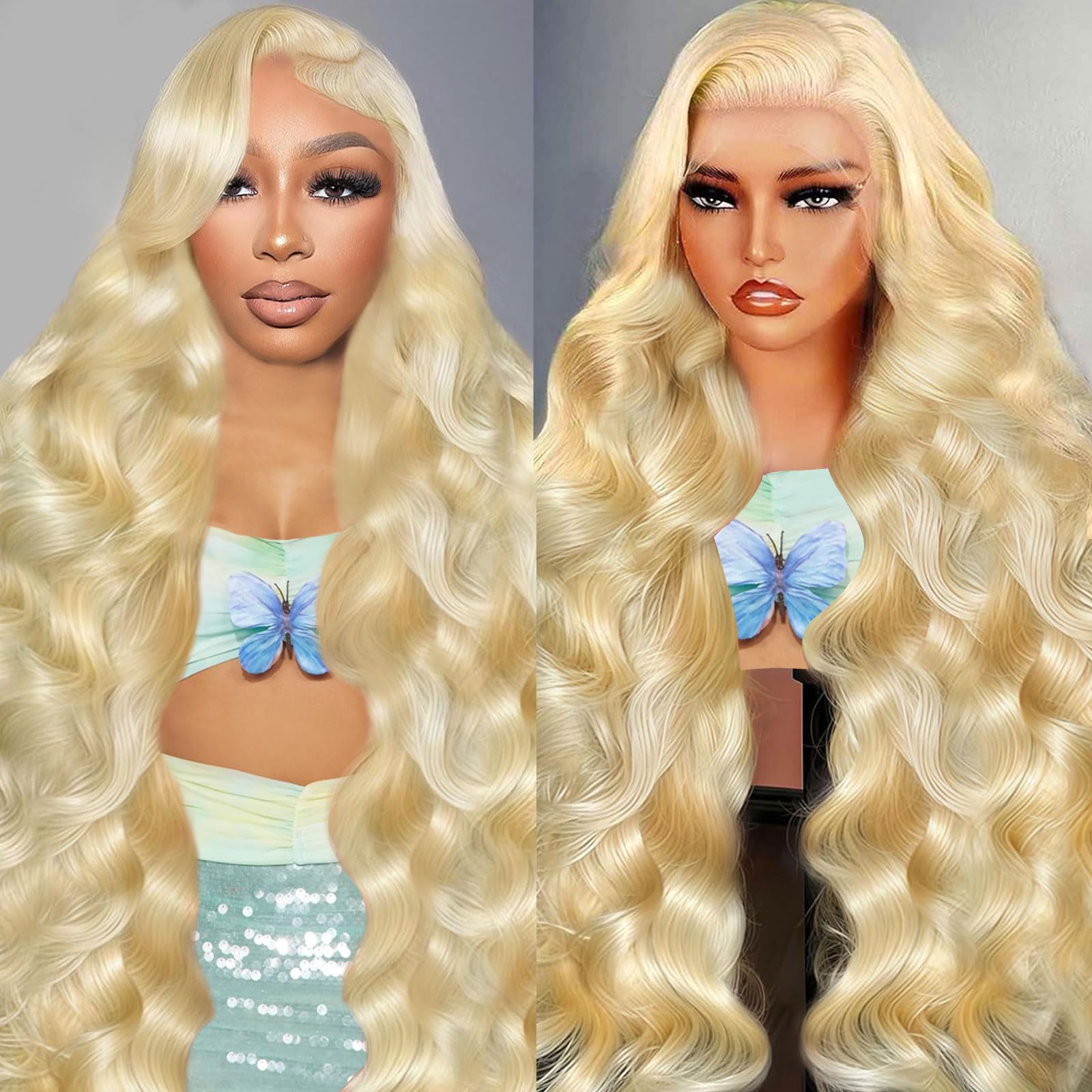Tobeaper front view of 32-inch 613 blonde wig showing natural hairline and volume
