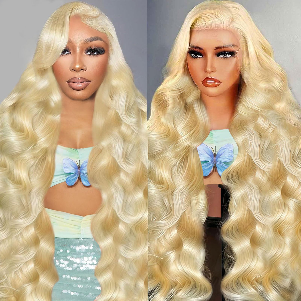 Tobeaper front view of 32-inch 613 blonde wig showing natural hairline and volume