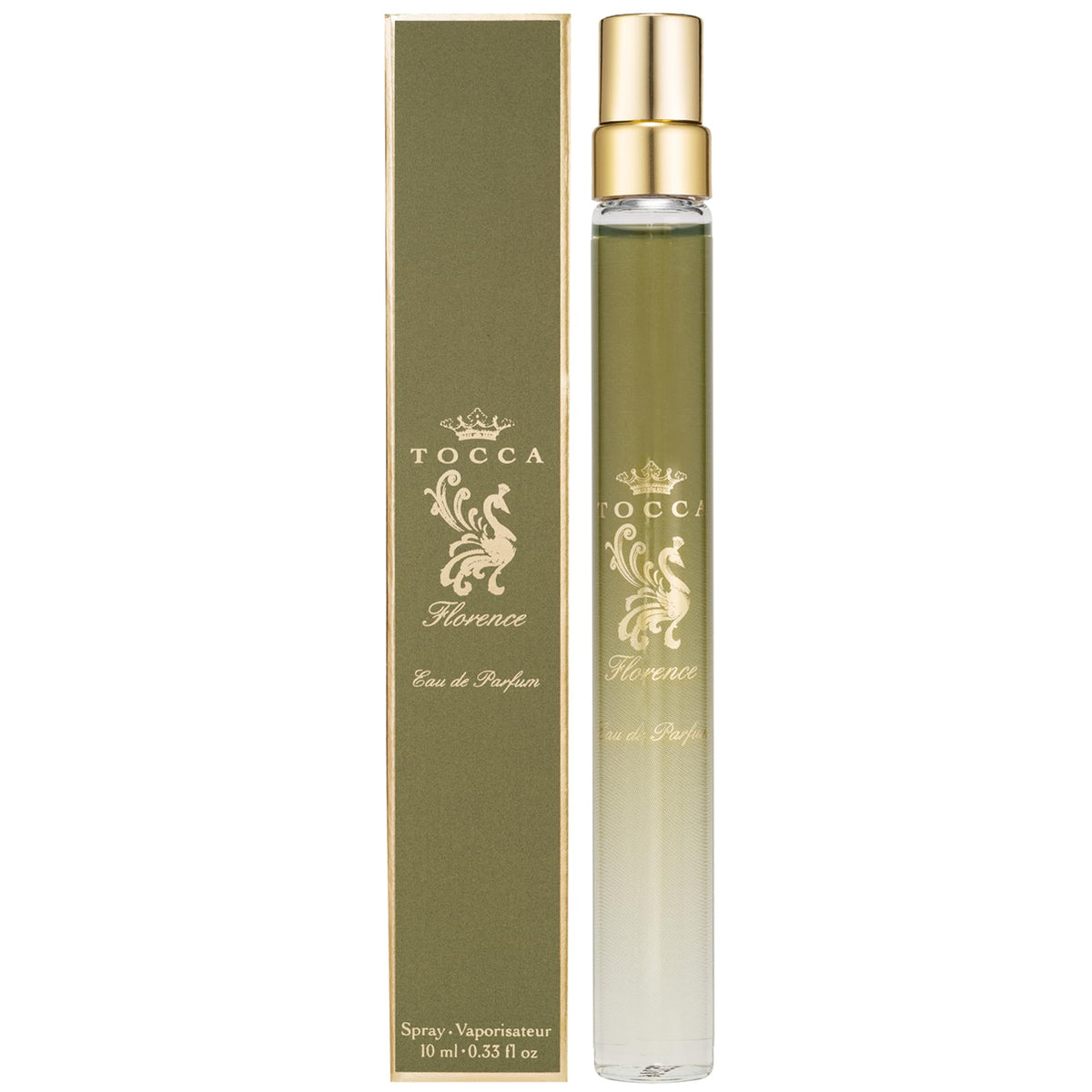 Tocca Florence travel spray front view showing elegant bottle and label benefit: refined gifting