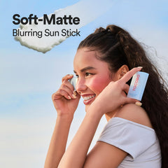 TOCOBO applying sun stick to cheek demonstrating even coverage and priming effect