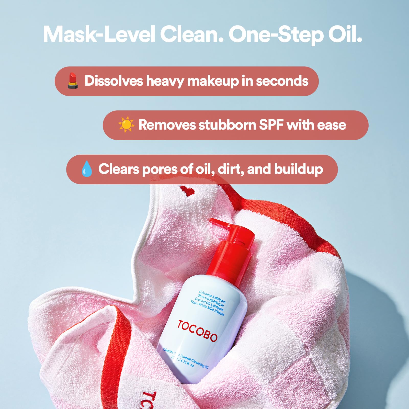 TOCOBO bottle on bathroom shelf implying daily skincare routine benefit