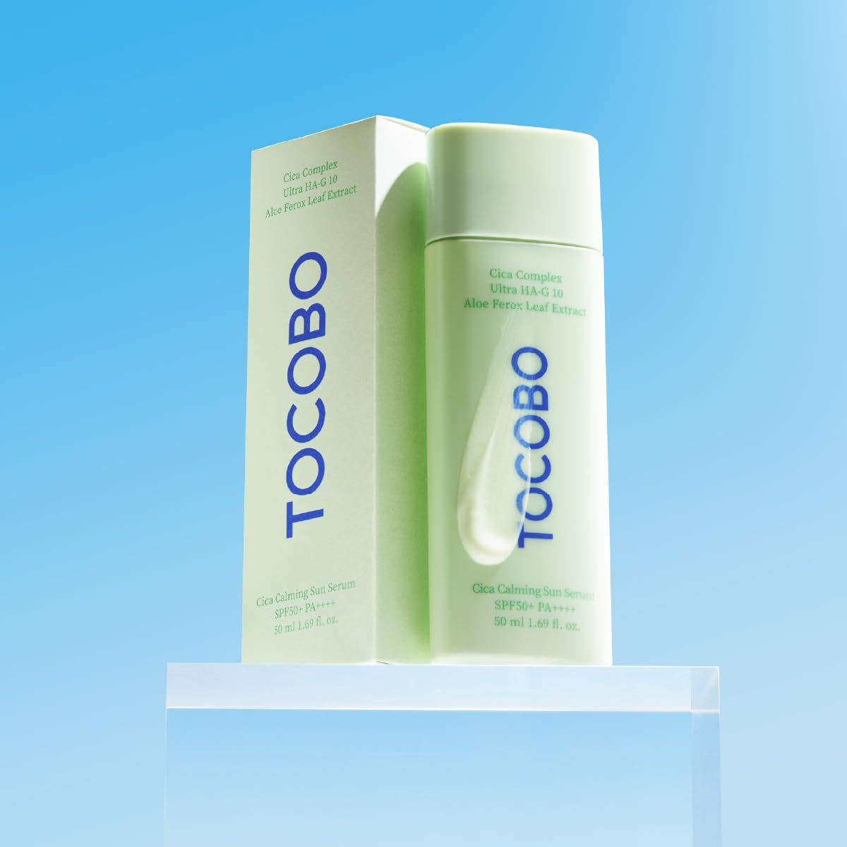 TOCOBO sunscreen serum applied to neck outdoors for broad coverage