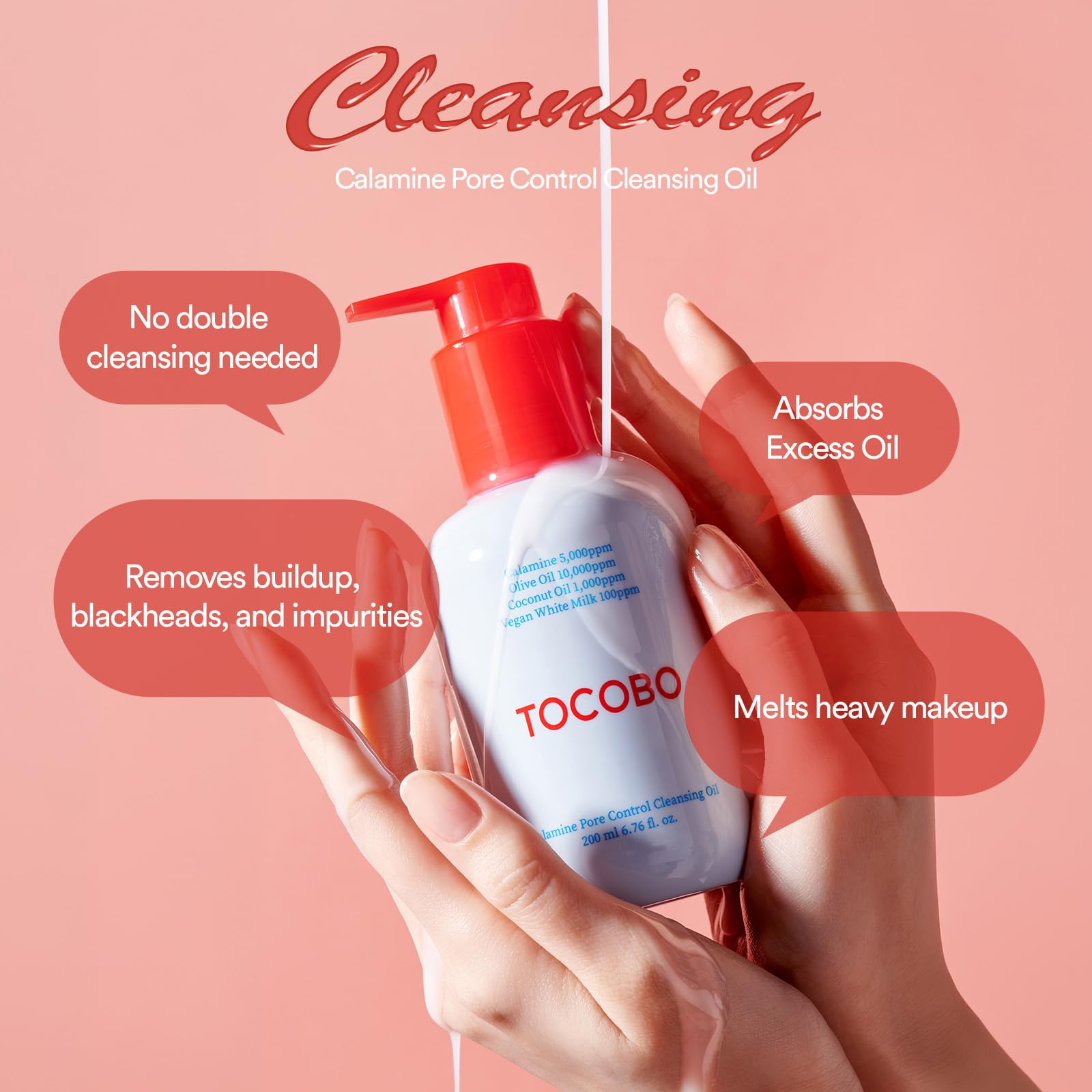 TOCOBO cleansing oil texture close-up highlighting lightweight spreadability