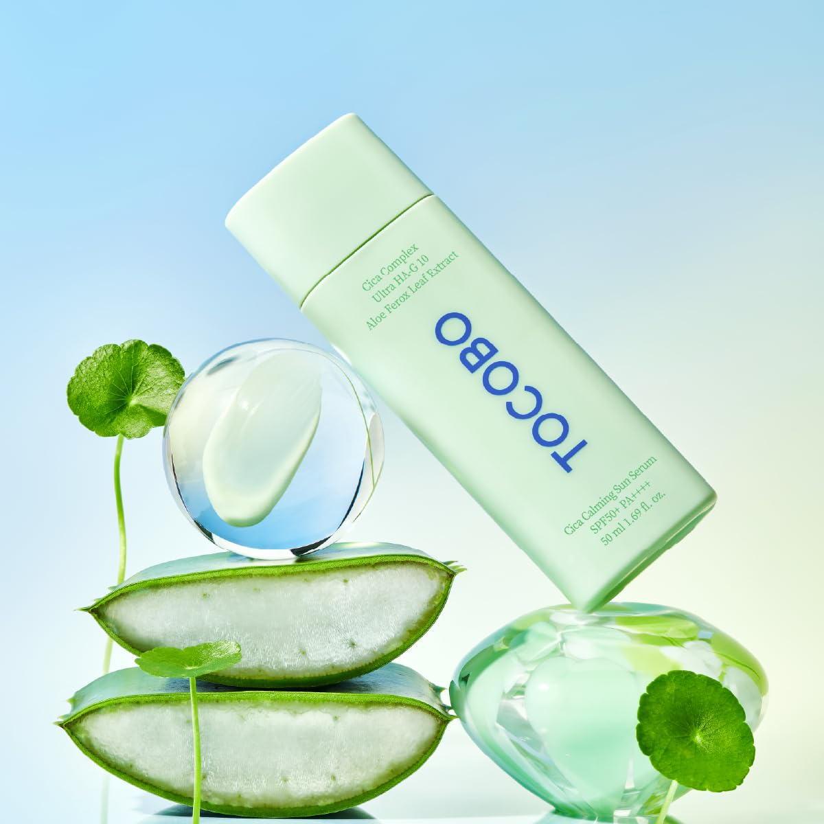 TOCOBO watery serum texture with droplets highlighting hydration