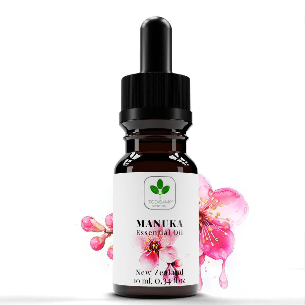 TODICAMP manuka oil front bottle showing pure packaging and single-origin benefit