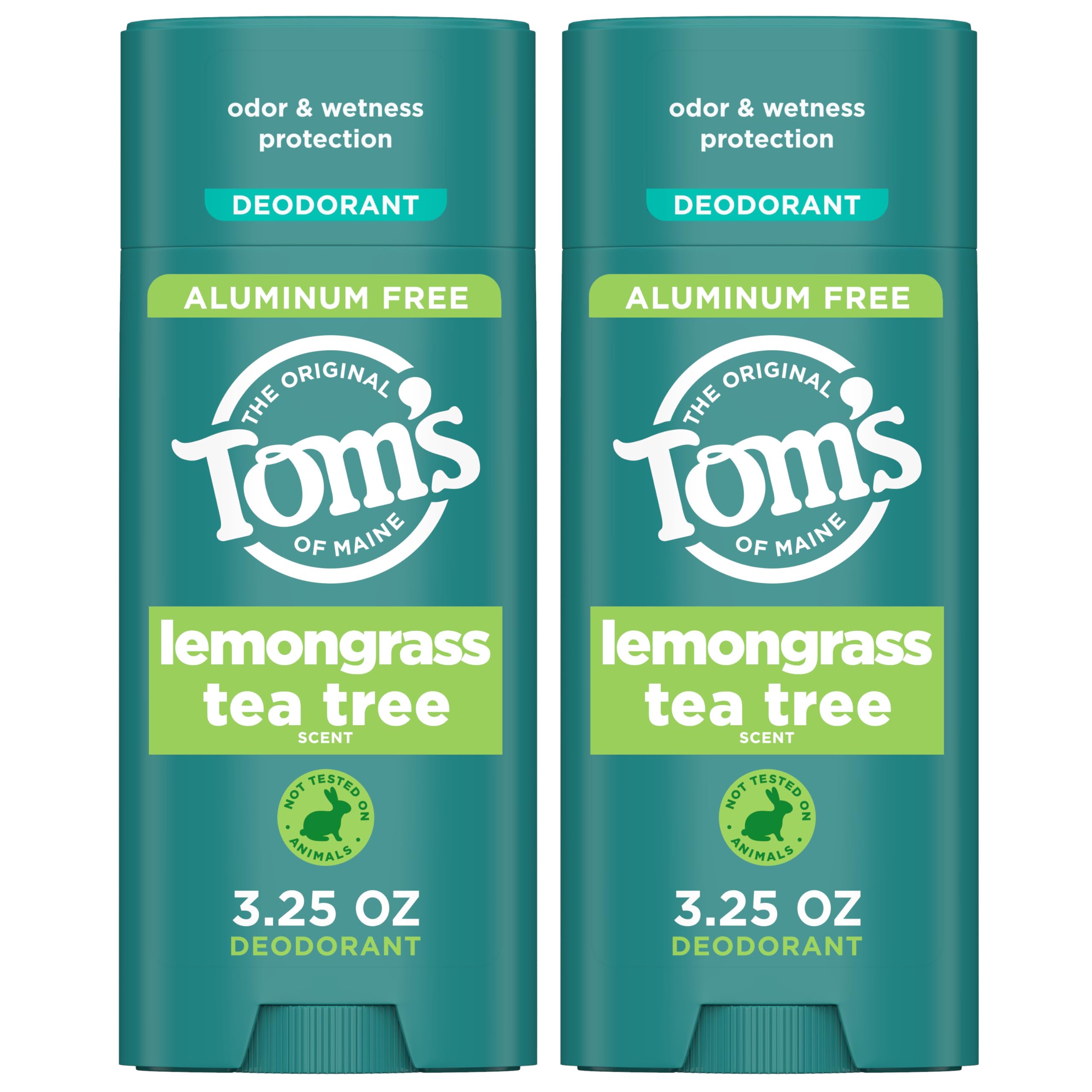 Tom's of Maine front packaging showing clear stick and bright lemongrass scent benefit