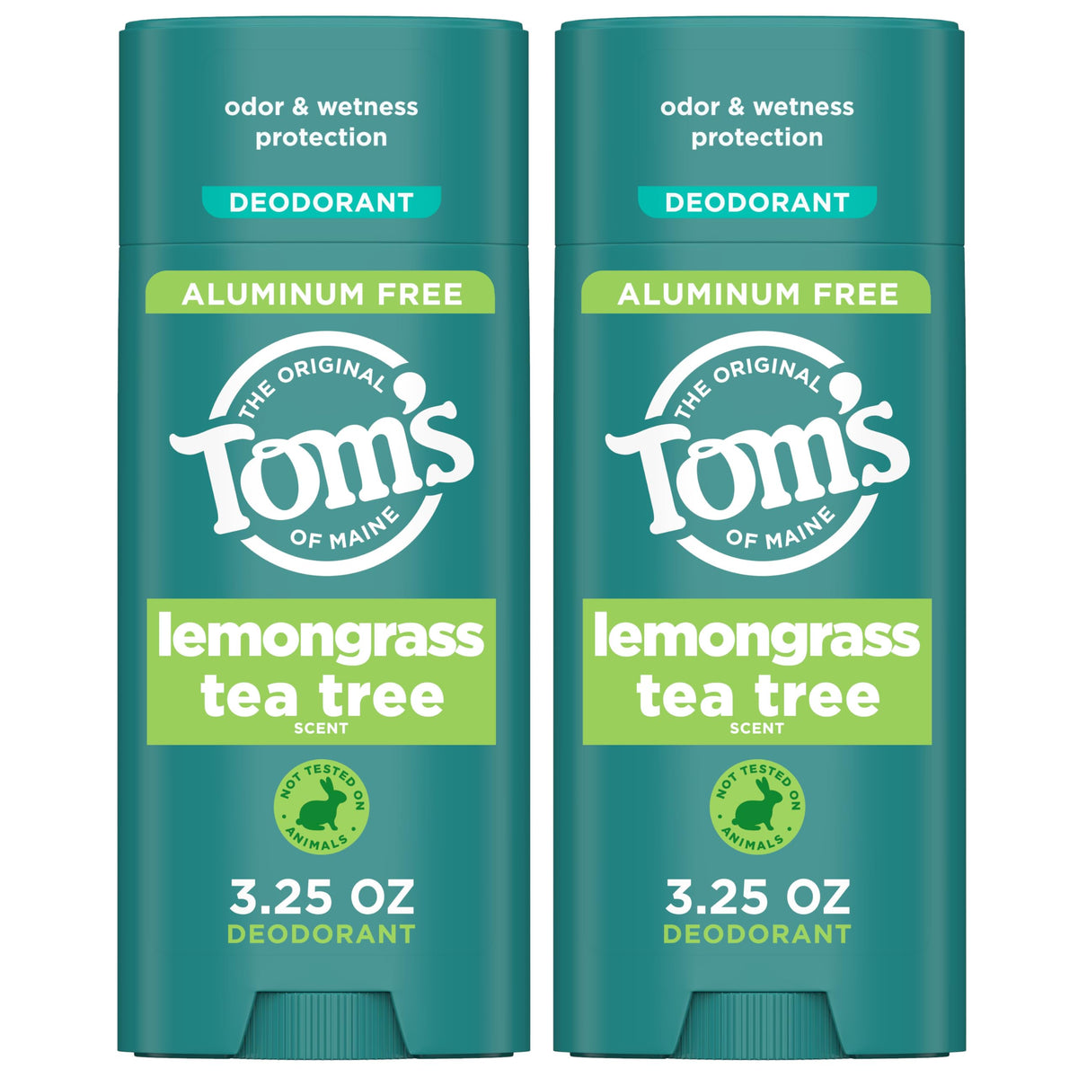 Tom's of Maine front packaging showing clear stick and bright lemongrass scent benefit