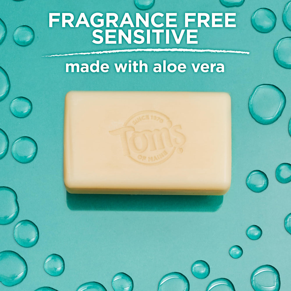 Tom's of Maine bar in shower setting illustrating daily use and skin-friendly benefit