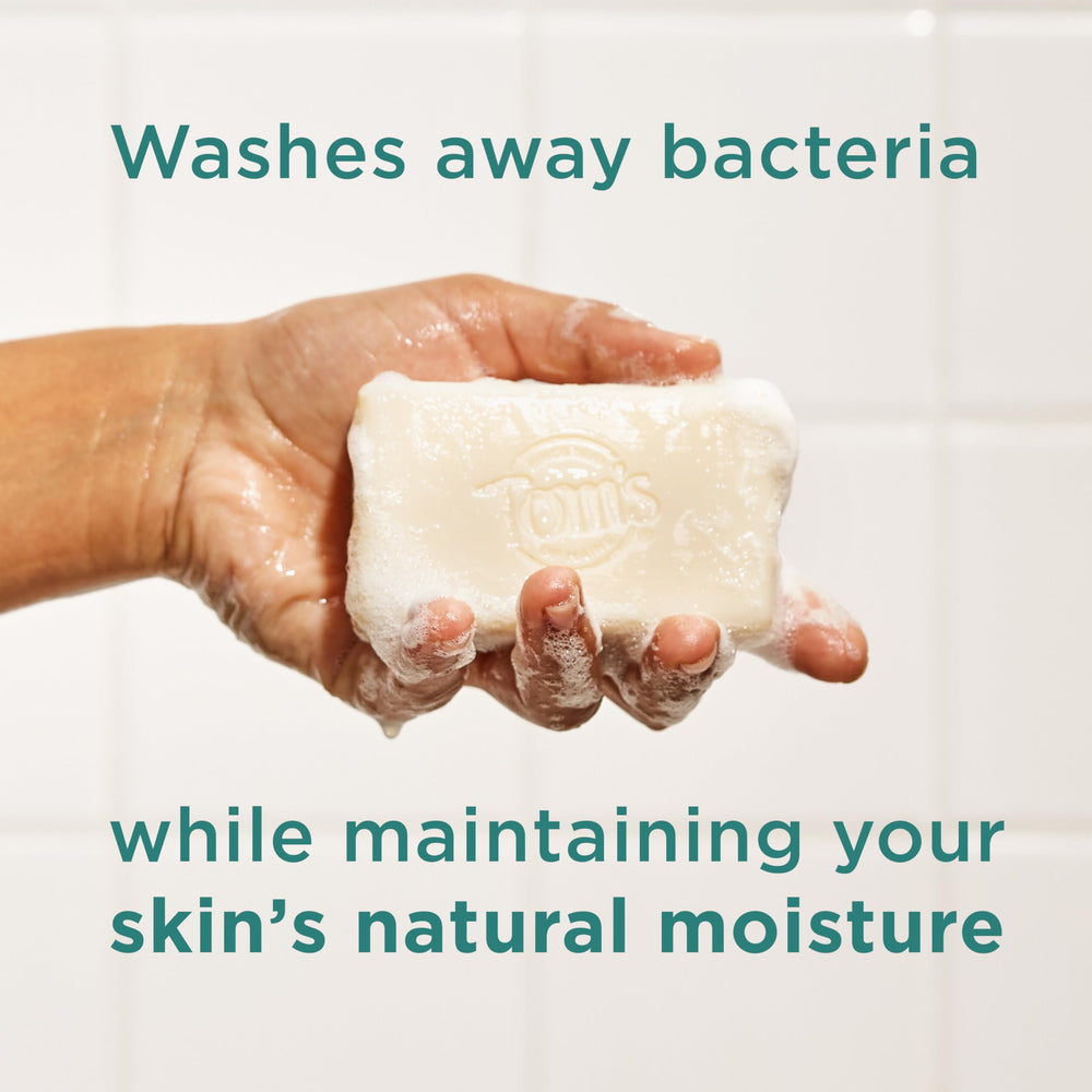 Tom's of Maine bar lather detail showing gentle foam and effective cleansing benefit