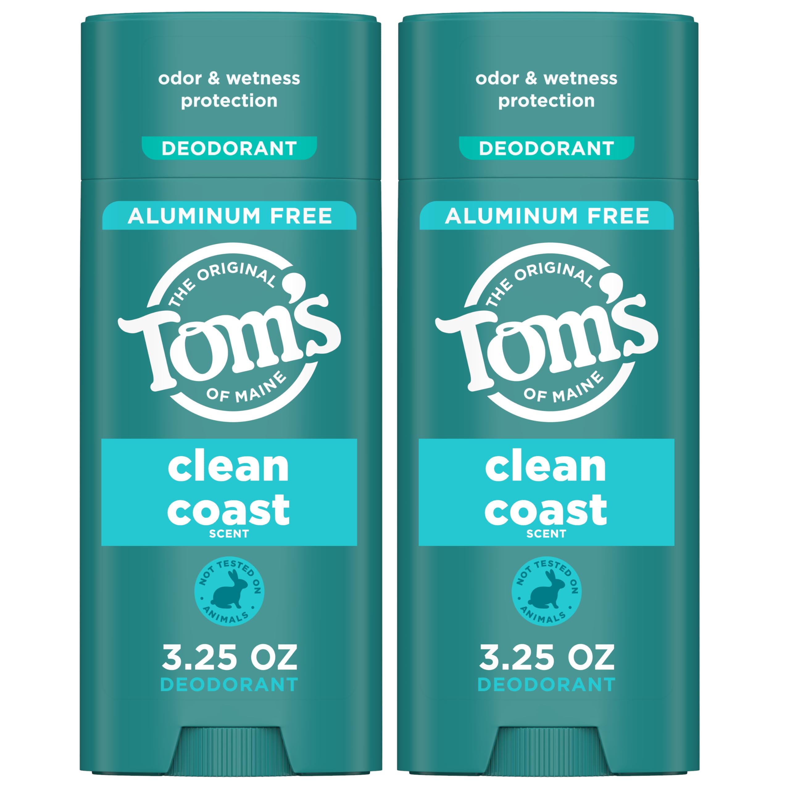 Tom's of Maine front packaging showing two sticks and fresh coastal scent benefit