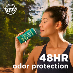 Tom's of Maine label close-up highlighting natural ingredients and recycled plastic container benefits