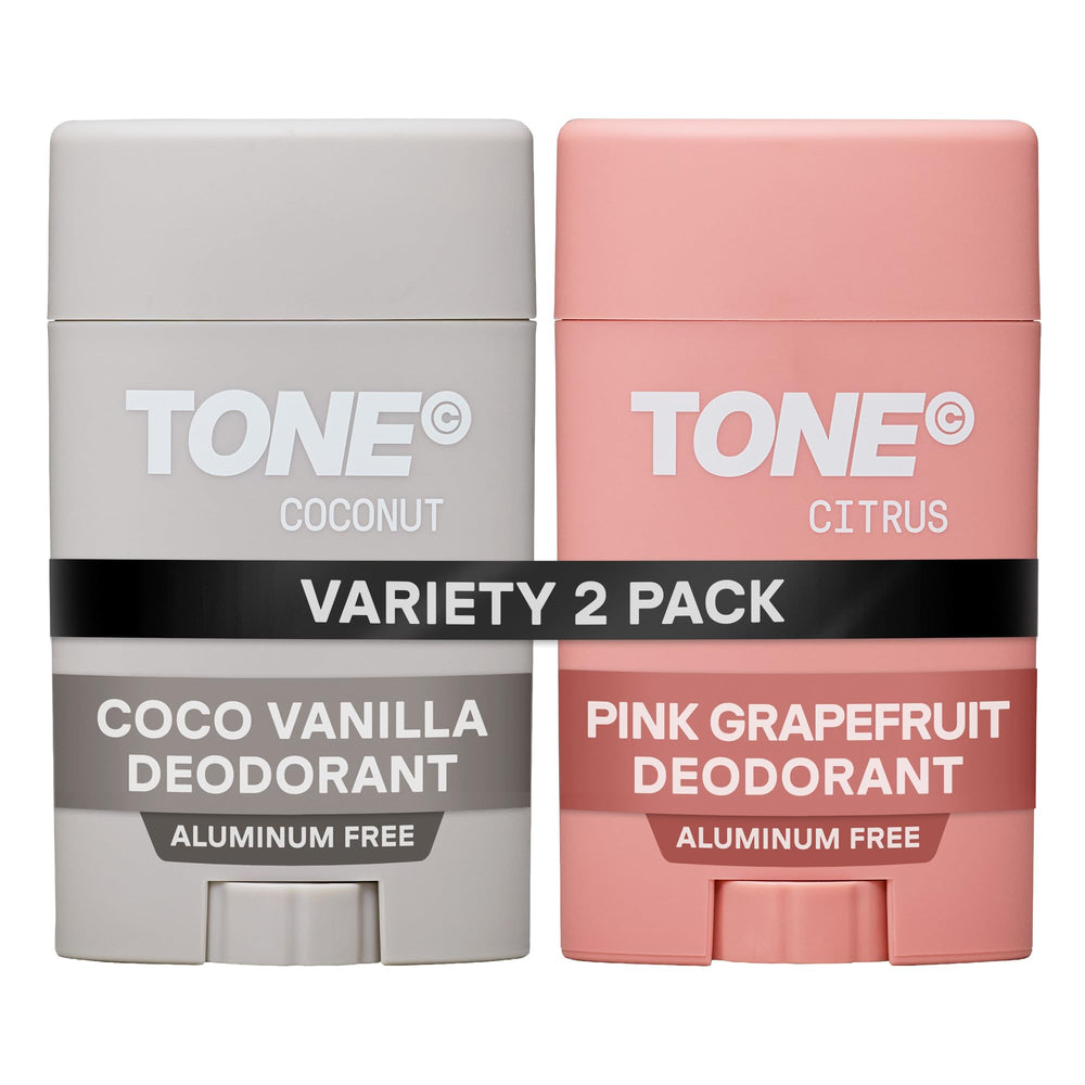 TONE front packaging showing Coconut and Citrus sticks, clear scent choices and benefits