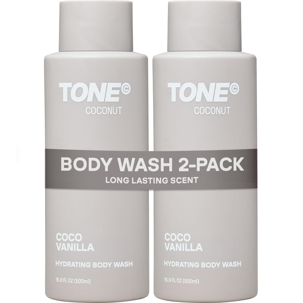 TONE front bottle showing coconut shower gel and clear labeling for confident scent