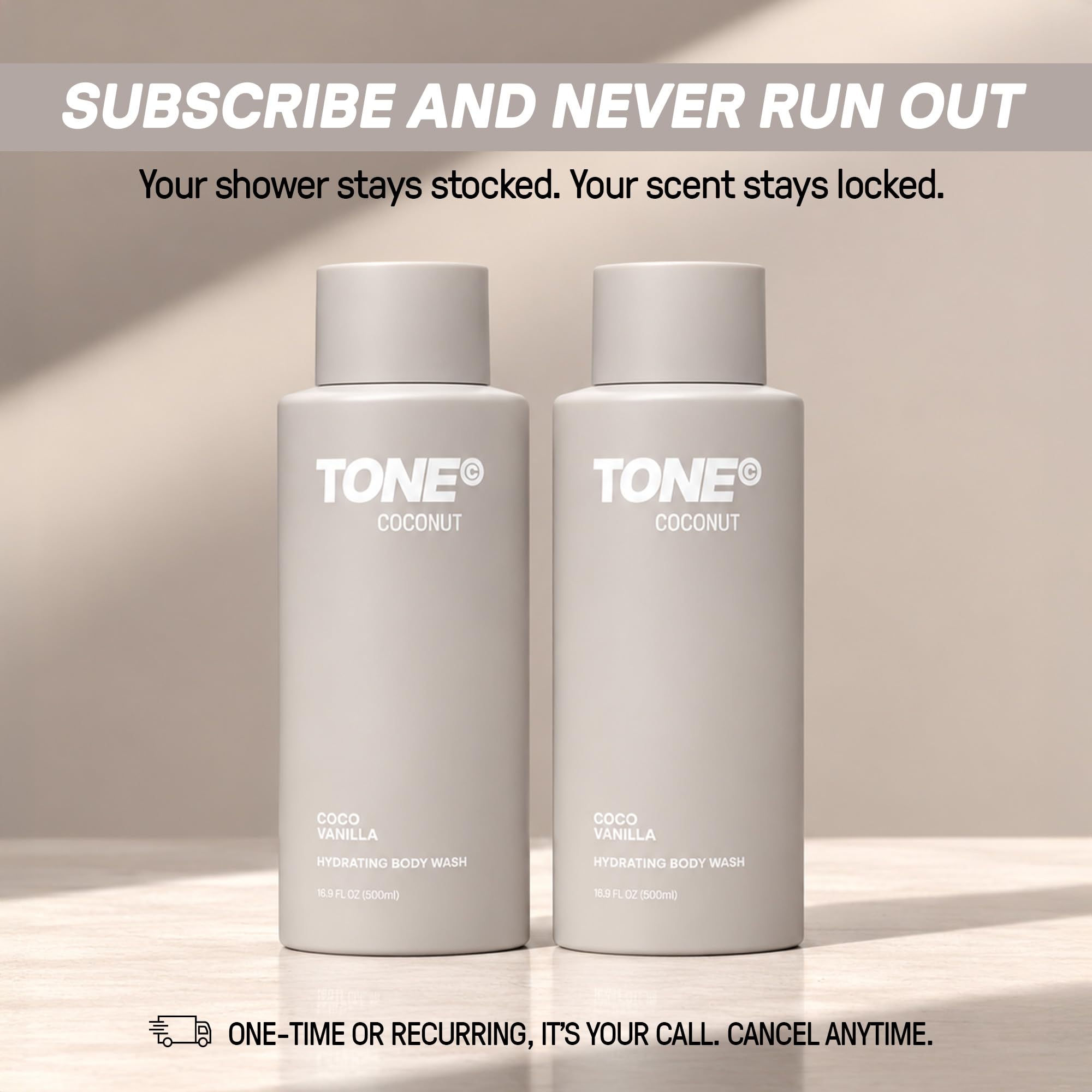 TONE body wash in a shower scene suggesting refreshing, everyday use