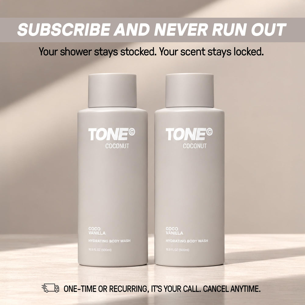 TONE body wash in a shower scene suggesting refreshing, everyday use