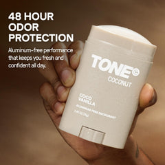 TONE applying deodorant to underarm for long-lasting freshness