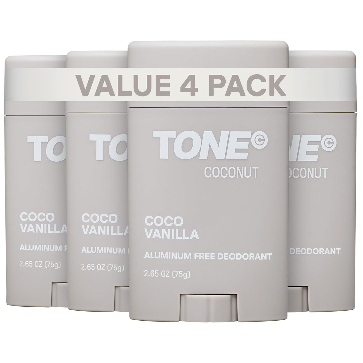 TONE front packaging showing Coconut Vanilla scent and benefits