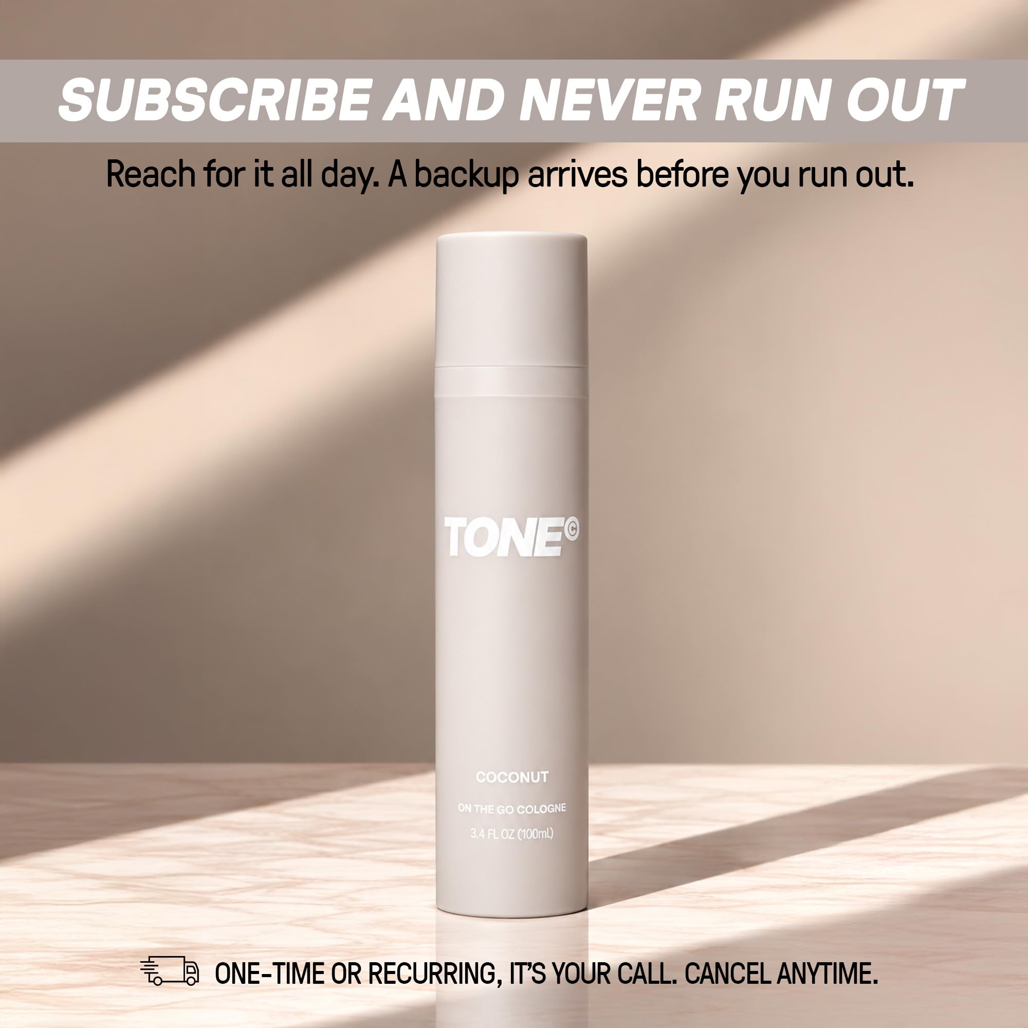 TONE Exclusive cologne on bathroom counter showing quick morning routine