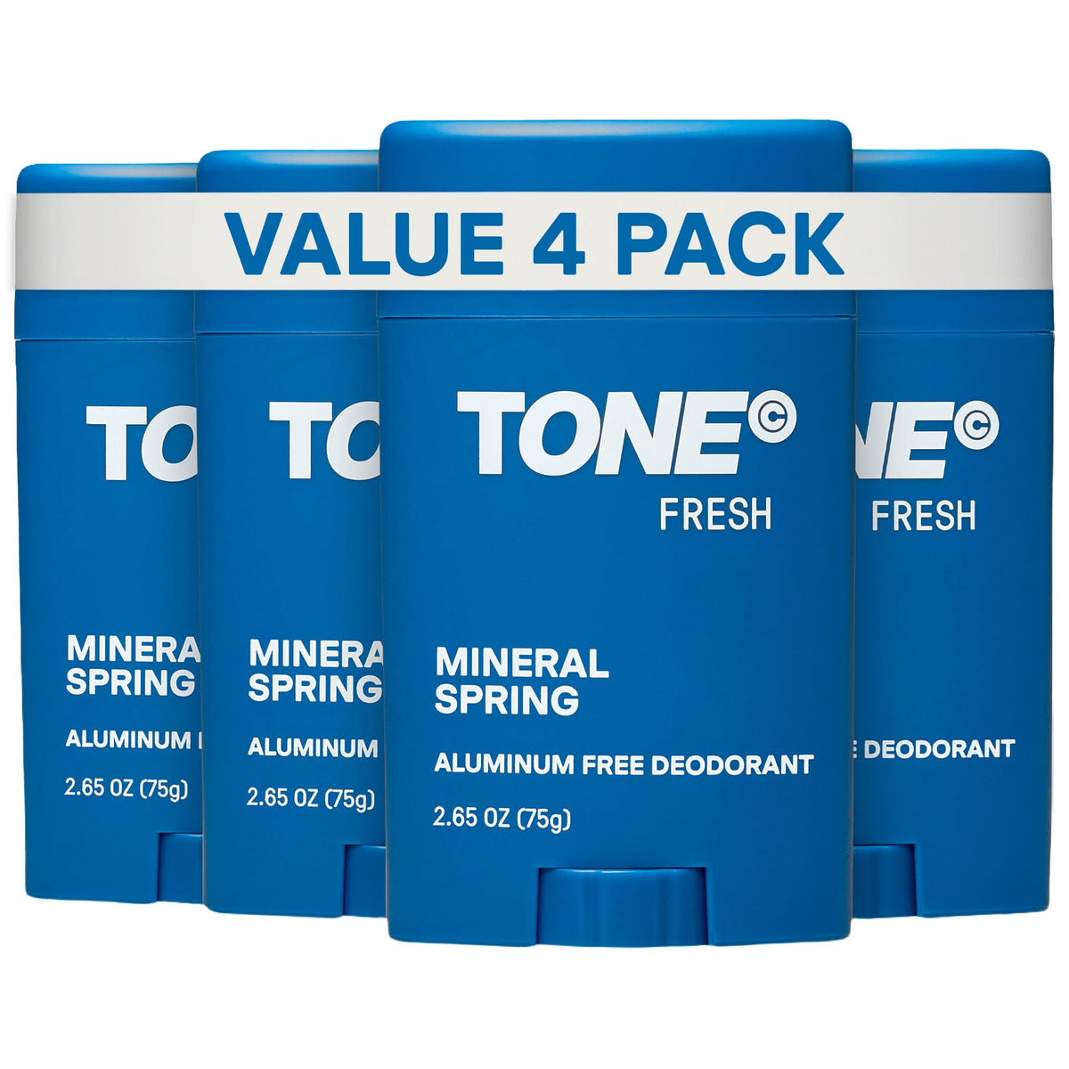 TONE front packaging showing fresh aluminum-free deodorant and clear branding