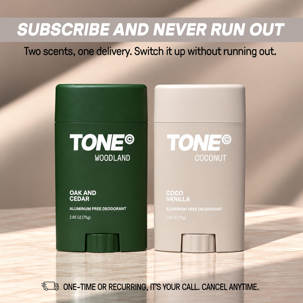 TONE shea butter and coconut oil ingredient display showing moisturizing skin benefits