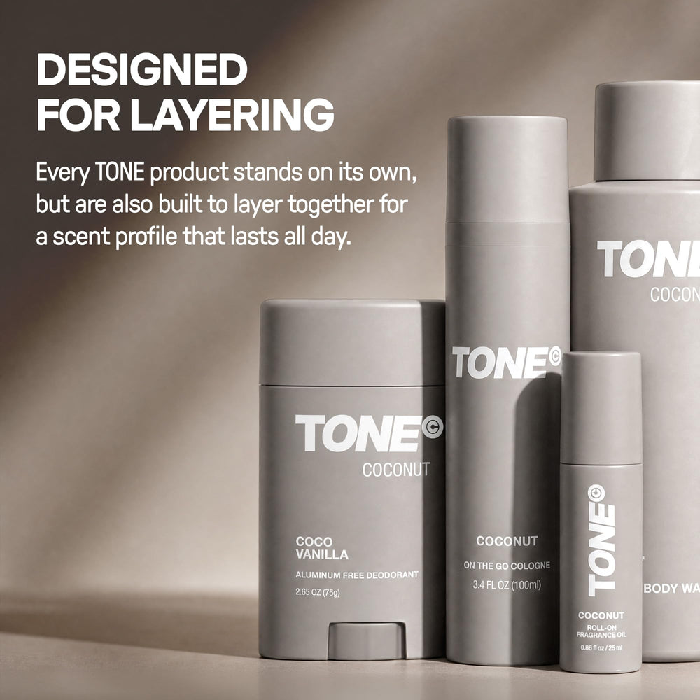 TONE deodorant in hand to show scale and travel-friendly 2.65 oz size