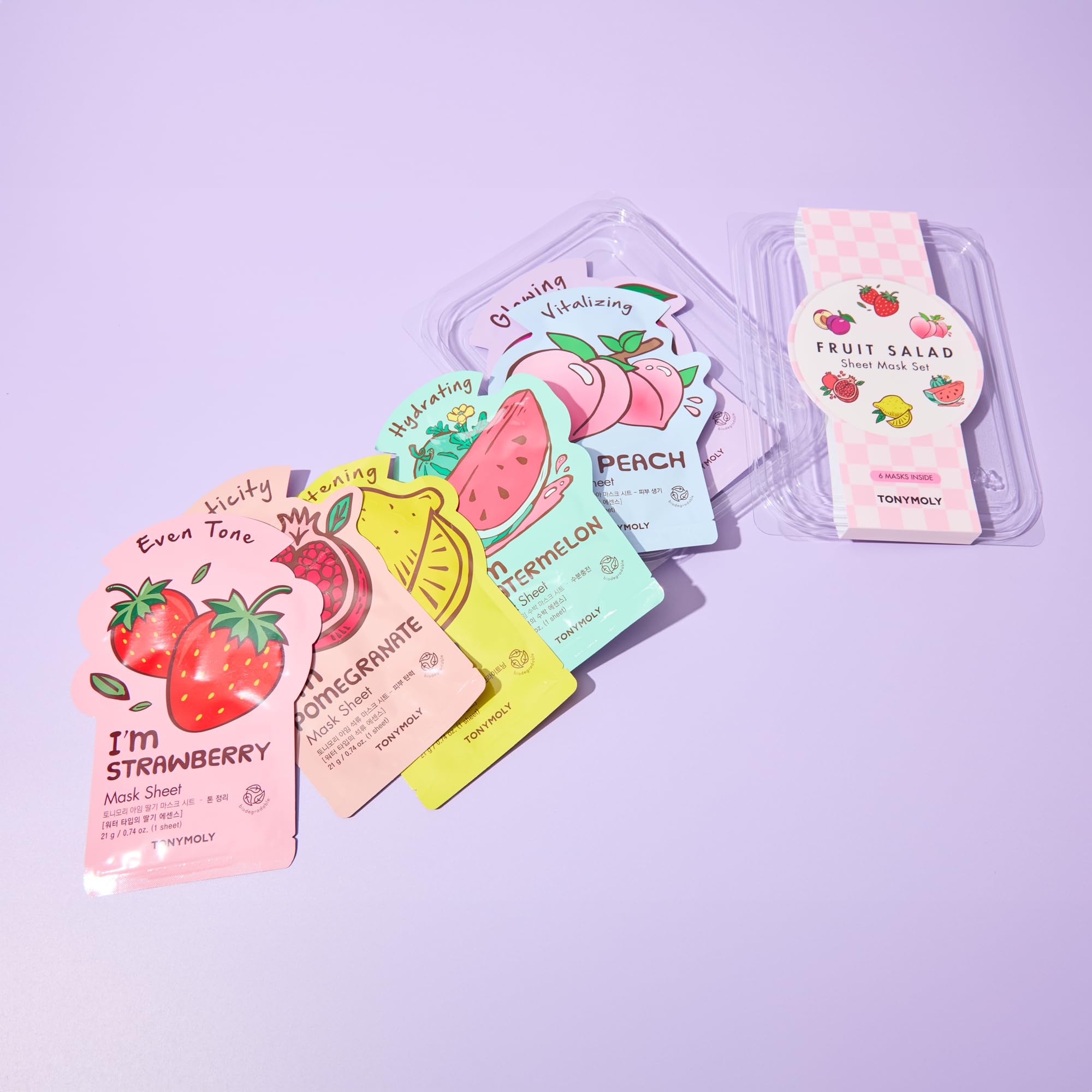 TONYMOLY model wearing the mask illustrating quick hydration and relaxed routine