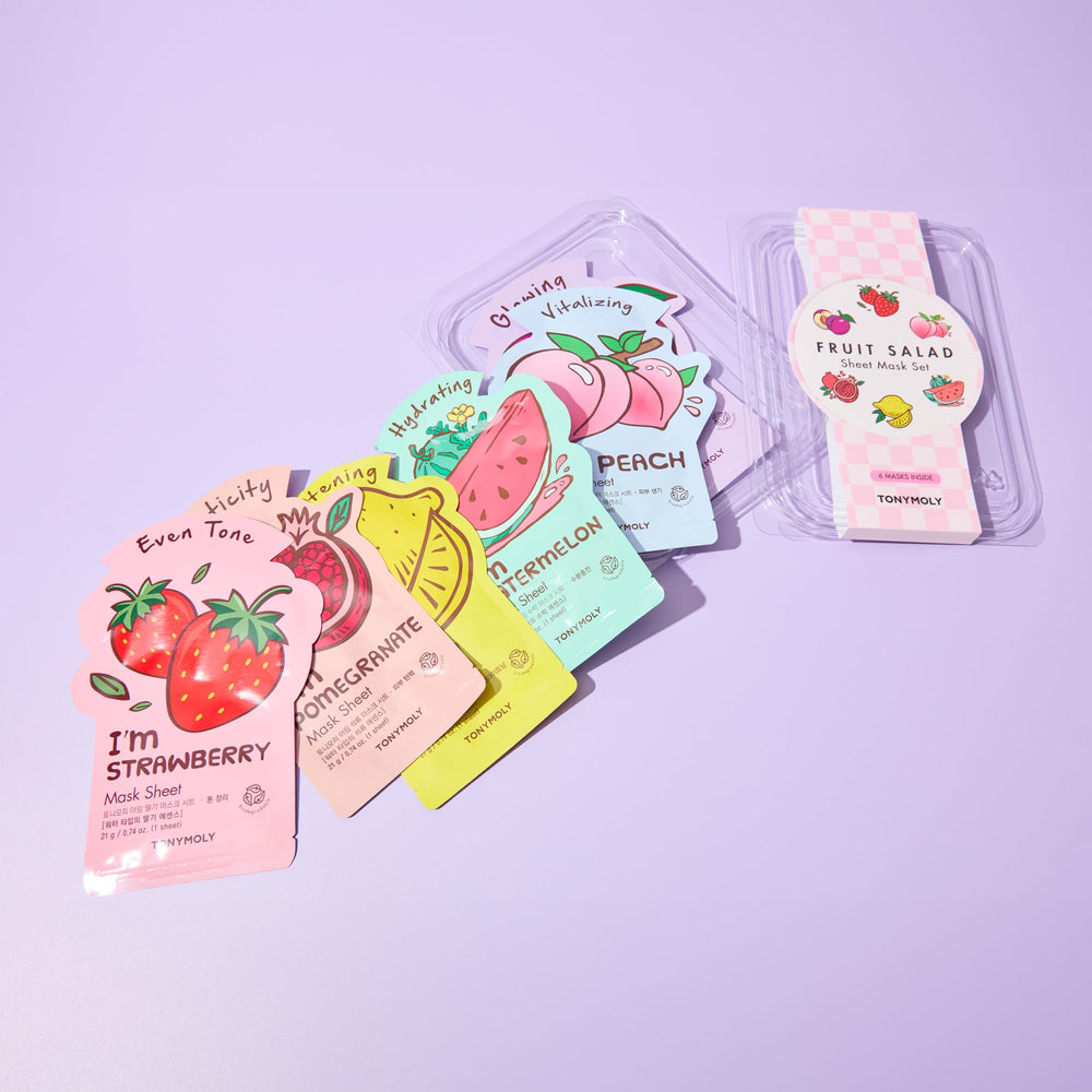 TONYMOLY model wearing the mask illustrating quick hydration and relaxed routine
