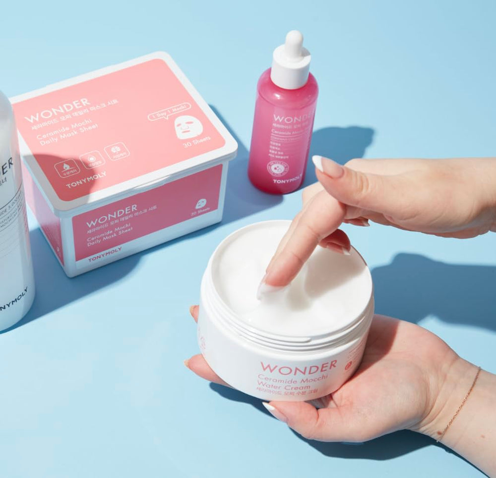 TONYMOLY applied on forearm showing visible hydration benefit and non-greasy finish