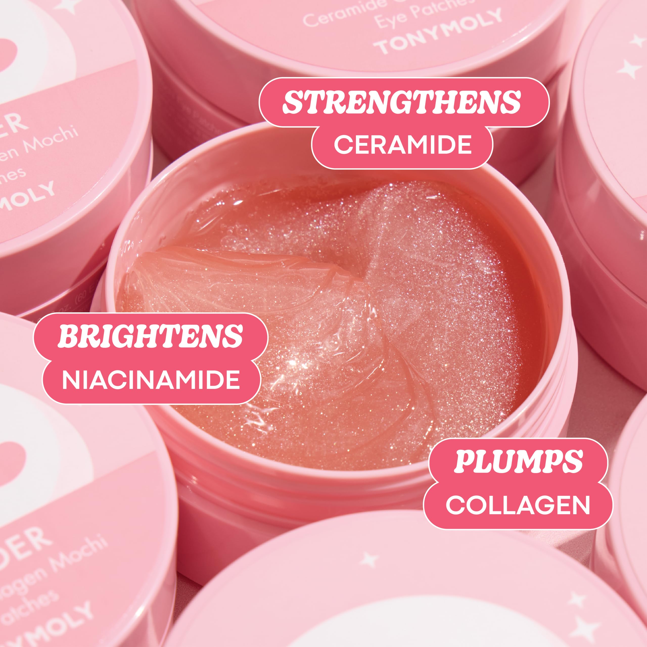 TONYMOLY open jar with crescent hydrogel patches visible for quick repairs