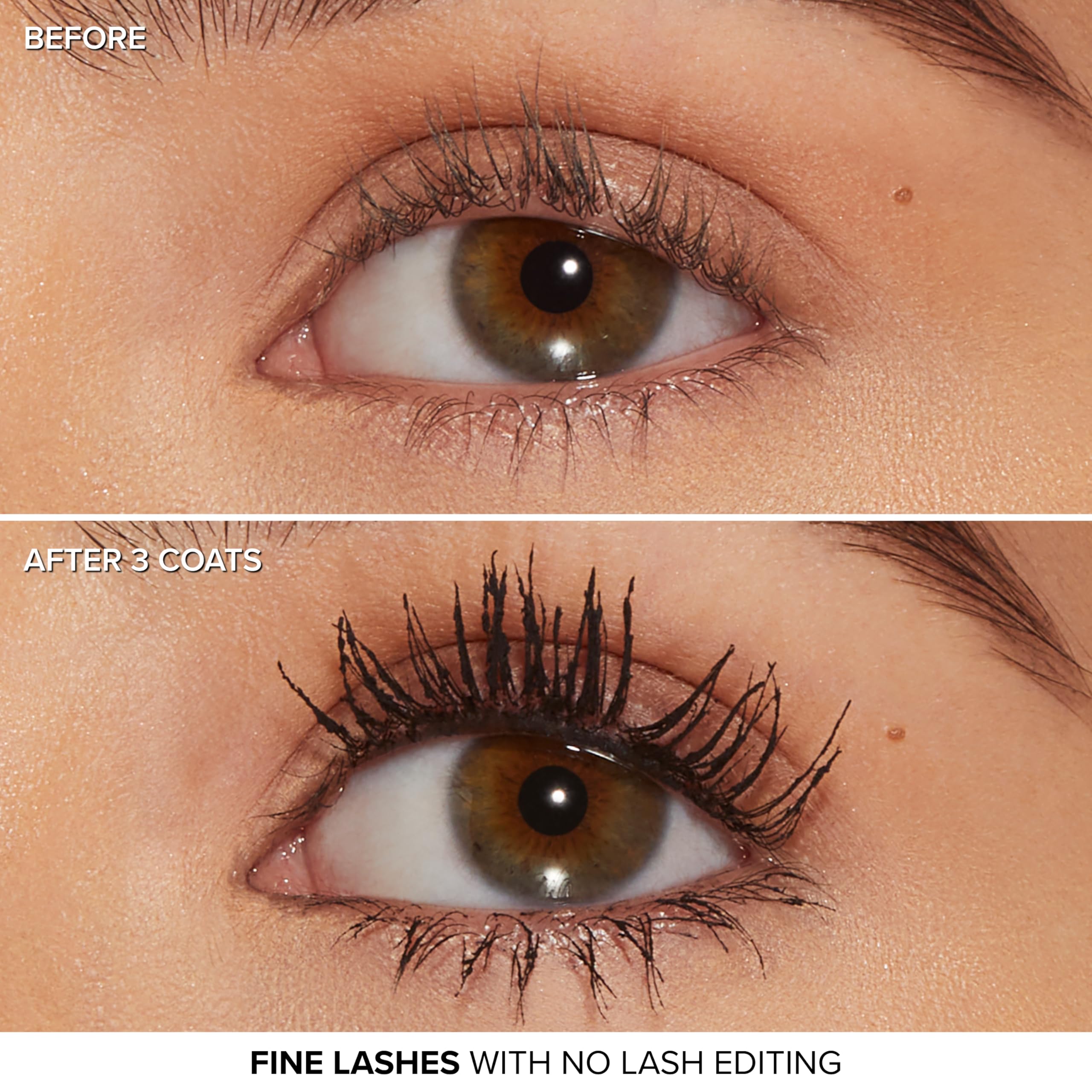 Too Faced application on model lashes showing dramatic length benefit