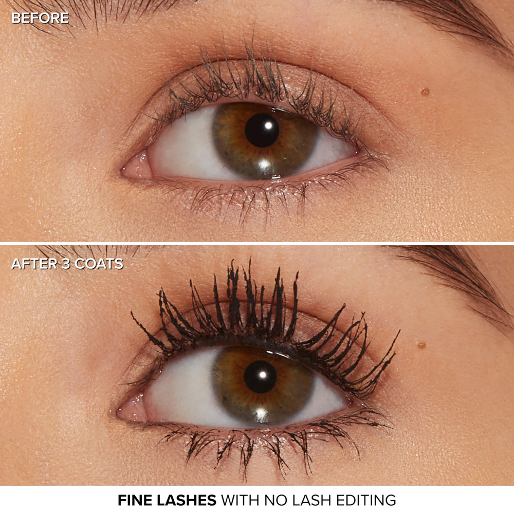 Too Faced application on model lashes showing dramatic length benefit